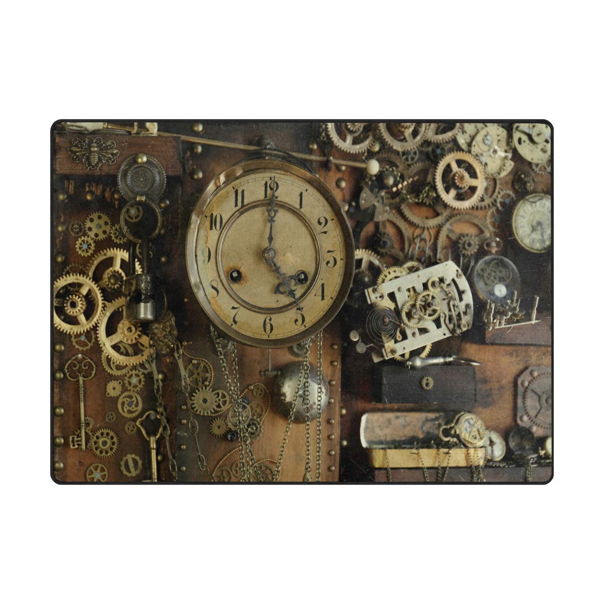 Tapis vintage steampunk avec engrenages anciens pour salon, chambre à coucher, 160 cm x 122 cm