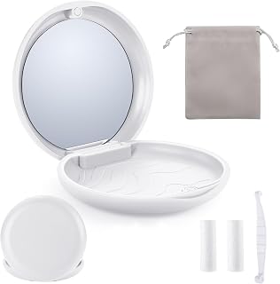 Premium Retainer Case Kit with Mirror, Invisalign case with 2 Pcs Chewies, Aligner Removal Tool and Portable Travel Bag,Clear Braces Dental Storage Case, Magnetic Orthodontic Container (White)