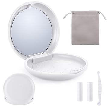 Premium Retainer Case Kit with Mirror, Invisalign case with 2 Pcs Chewies, Aligner Removal Tool and Portable Travel Bag,Clear Braces Dental Storage Case, Magnetic Orthodontic Container White