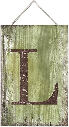 Vista 313 de Letrero colgante de madera con letra J, letrero de madera para decoración del hogar, 26 letras del alfabeto de metal, placa de madera, decoración