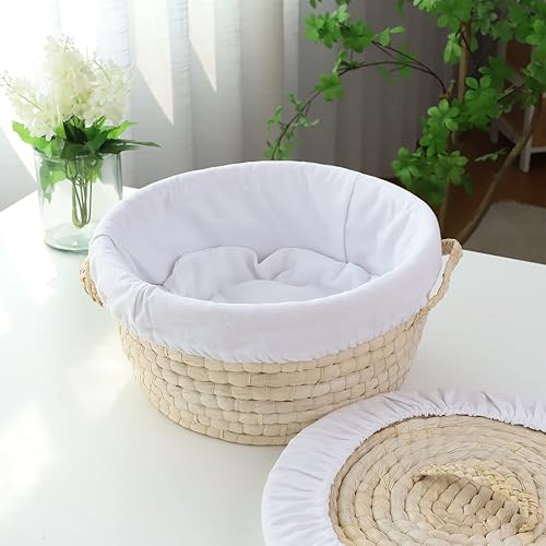 Miniatura 2 de YAHUAN Cesta de pan redonda para servir cestas de pan tejidas de mimbre, cesta a prueba de masa madre con forro extraíble y cubierta (cáscara de