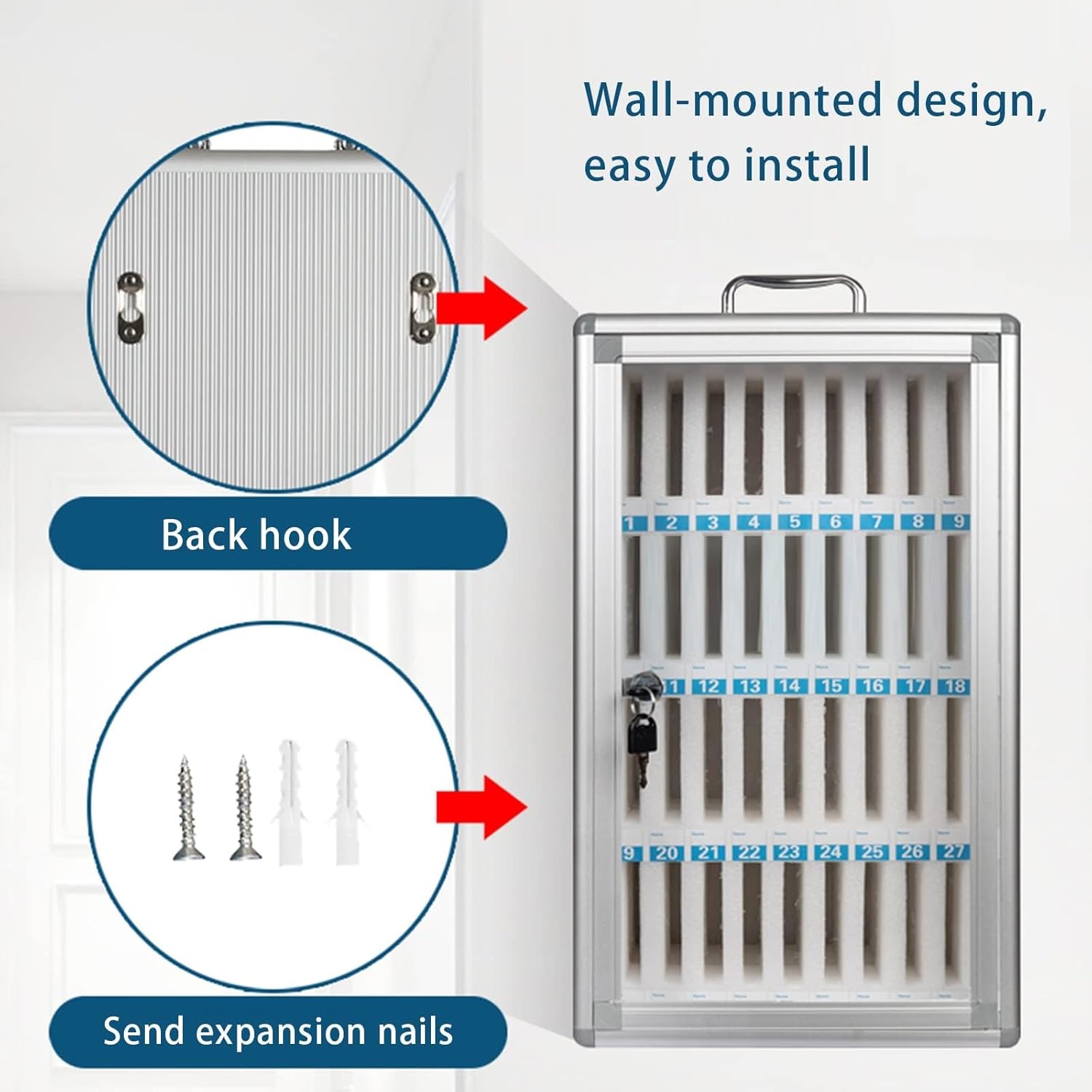 携帯電話ロッカーボックス、48スロット、壁掛け式携帯電話金庫、ハンドルと鍵付き、デジタル数字デザイン、軍隊、オフィス、学校の教室に最