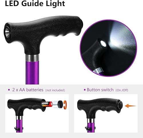 Miniatura 2 de Bastón plegable con luz LED para mujeres y hombres, plegable, ajustable, plegable, de aluminio ligero para personas mayores y adultos