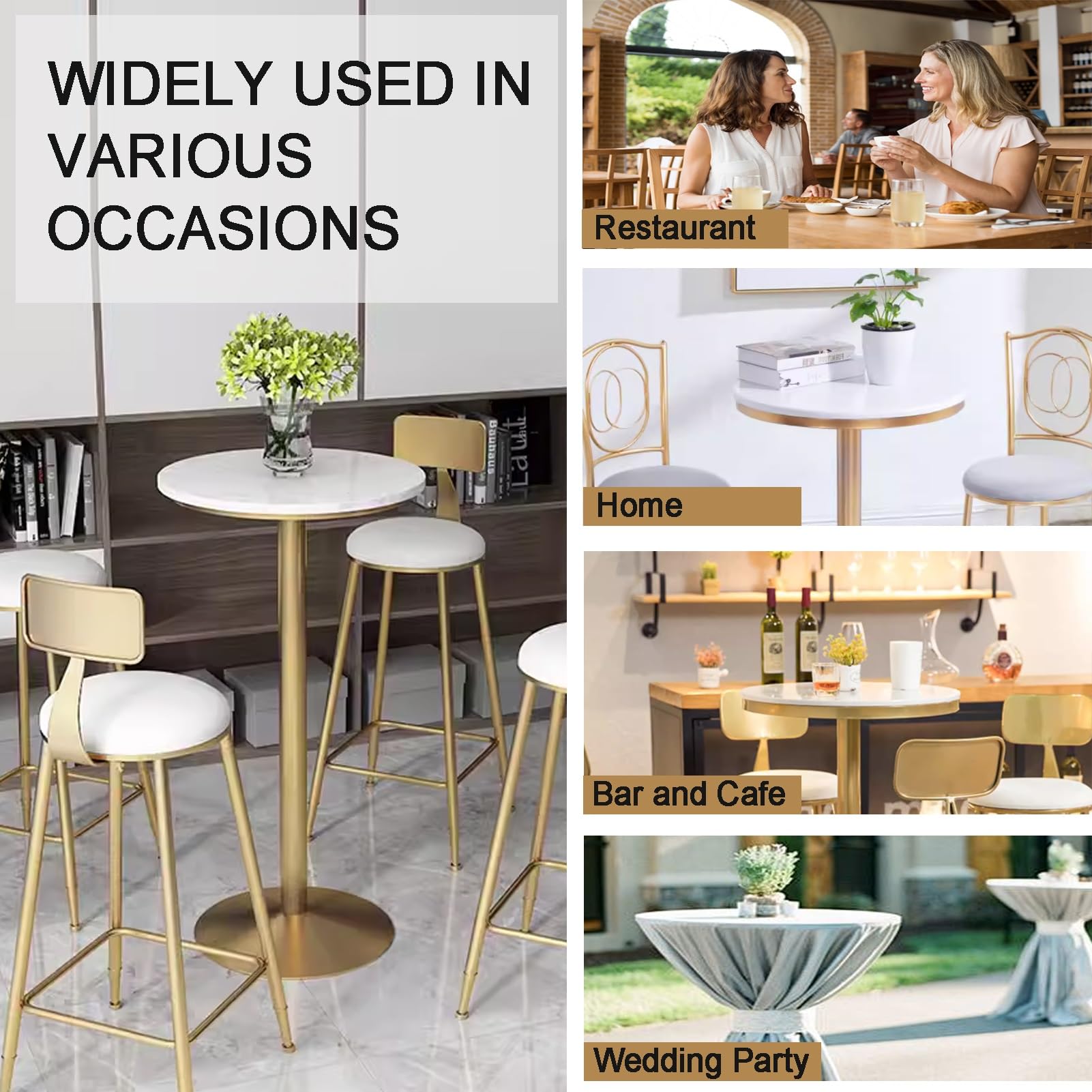 Table de bar d'extérieur avec plateau en marbre pour comptoir de café et de cocktails, table de pub pour terrasse ou jardin (75 cm)