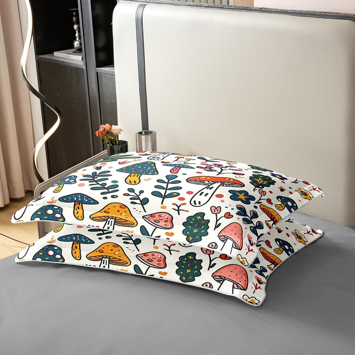 Homewish Grzyb 100% bawełna zestaw pościeli pojedynczy rozmiar stick figurka poszewka na kołdrę dla dzieci chłopców dziewcząt kwiatowy kolorowy botaniczny żółty niebieski poszewka na kołdrę miękka
