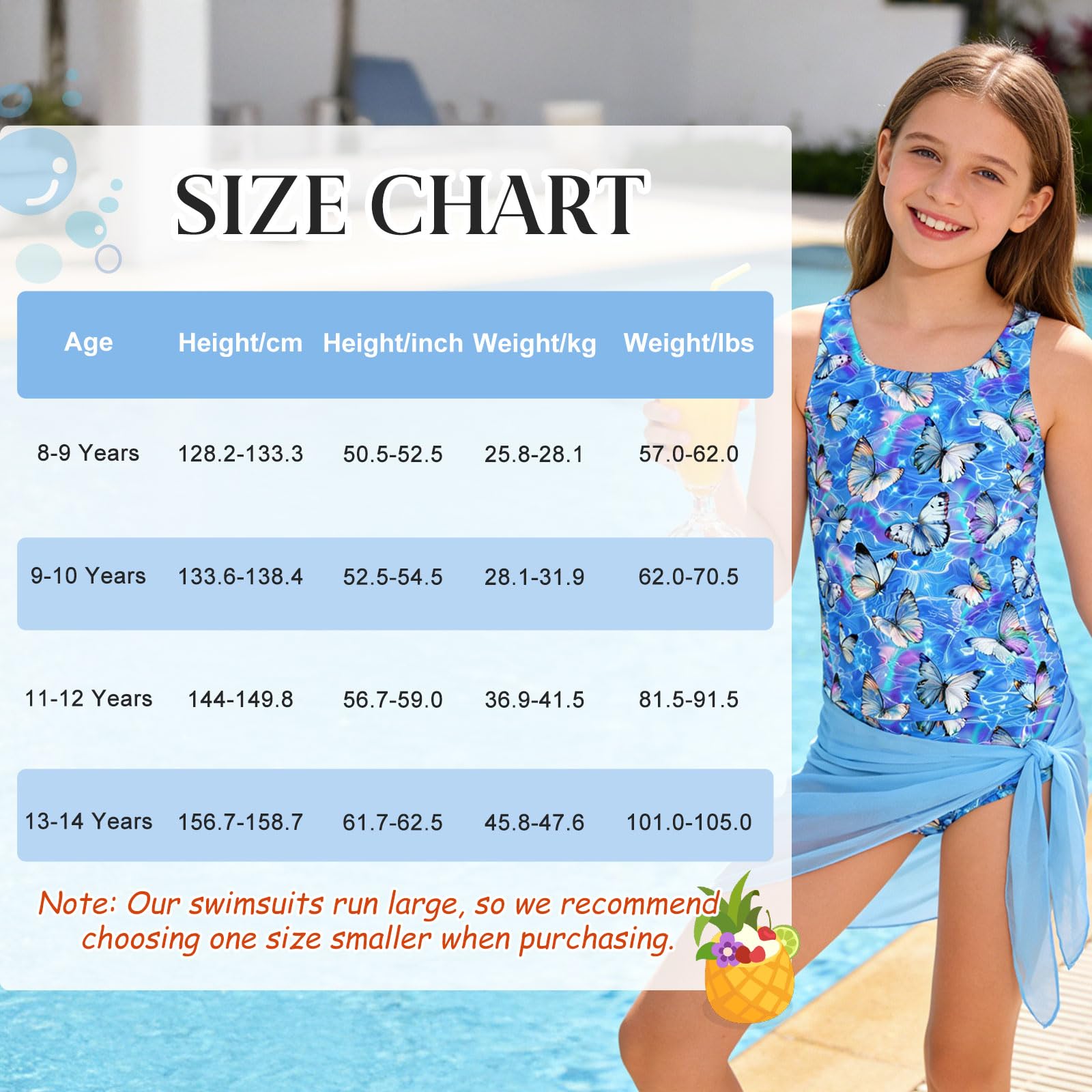 Kids4ever Set Bikini da 3 Pezzi per Bambine, Tankini per Bambine, Costumi da Bagno Estivi hawaiani, Bikini per Adolescenti, Top con Slip e Gonna, alla Moda e Belli per età 8-14 Anni
