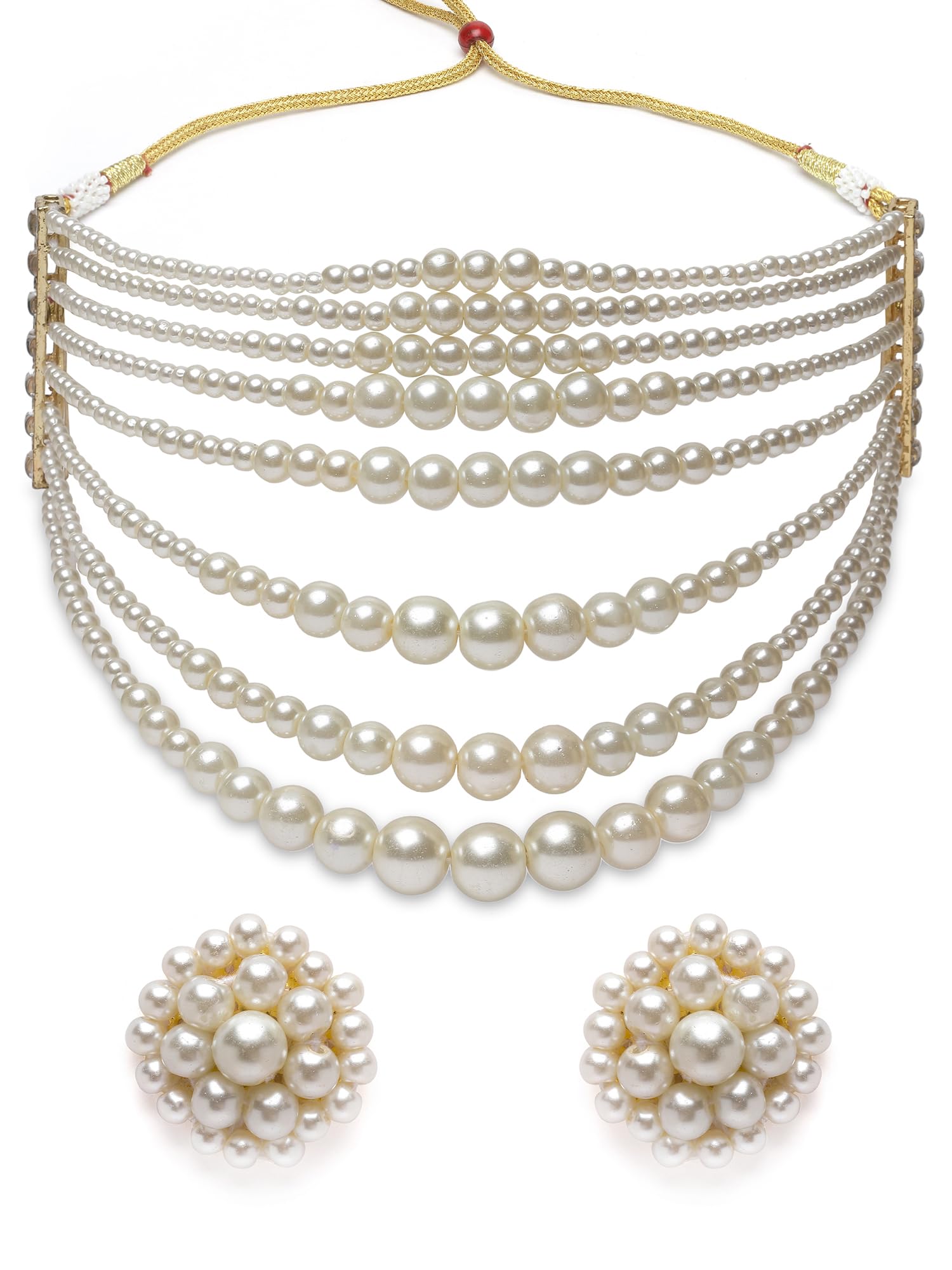 Karatcart Pearl Multilayer Beaded Choker Necklace Set for Women