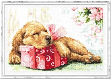 Wizardi Counted Cross-Stitch Kit Guarding Your Gift 59-25 Magic Needle. Mini Cross Stitch Kits Stitch Decor Needle Punch Kits for Adults