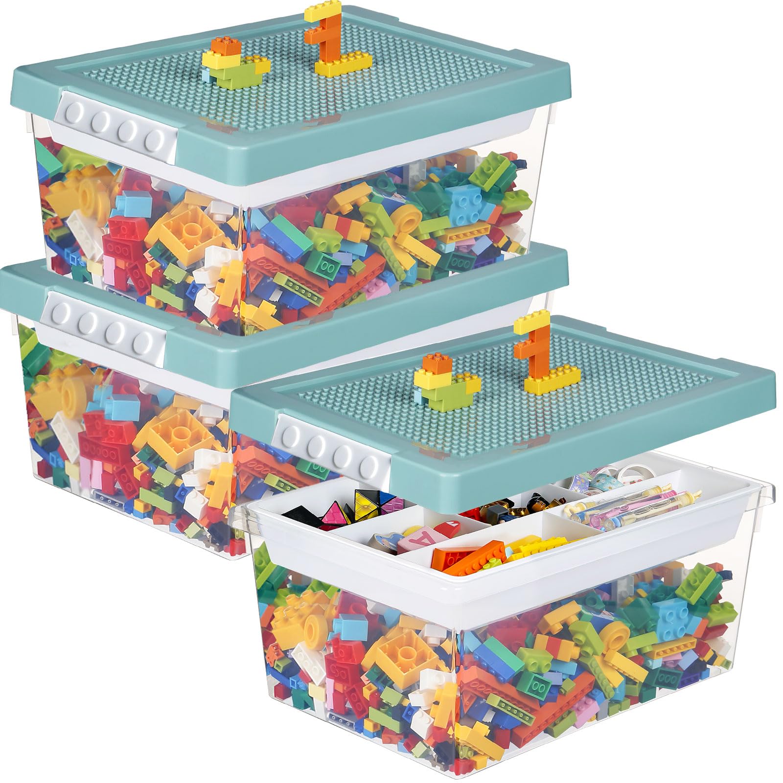 Bacs de rangement empilables avec plateau amovible et couvercle de plaque de base