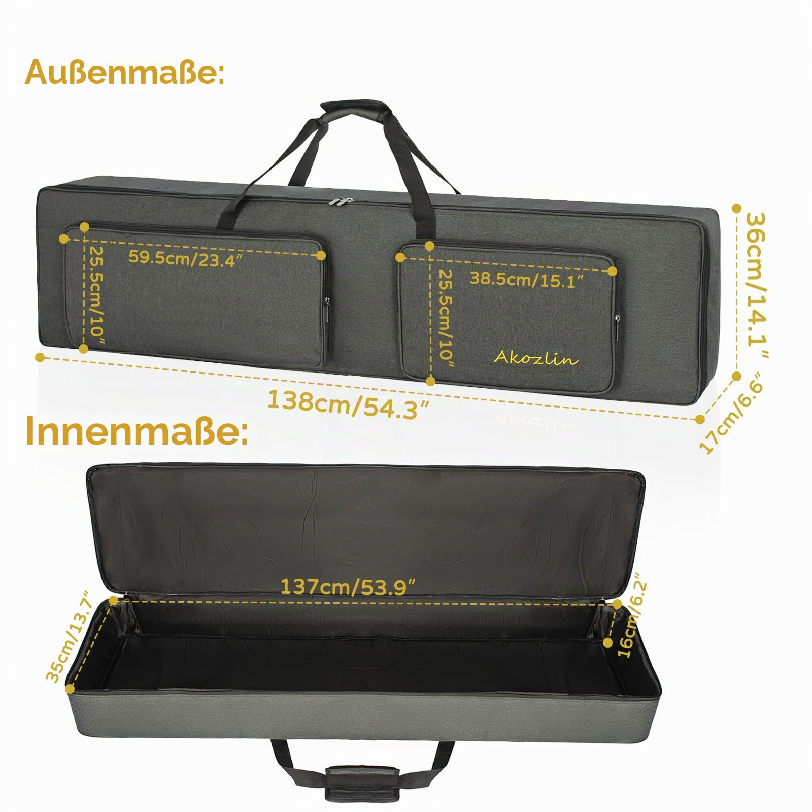 AKOZLIN Gigbag für 88 Tasten E-Piano, 137 x 36 x 16 cm | Tragbar, Gepolstert 10 mm, Wasserdicht, Oxford-Stoff, Universal