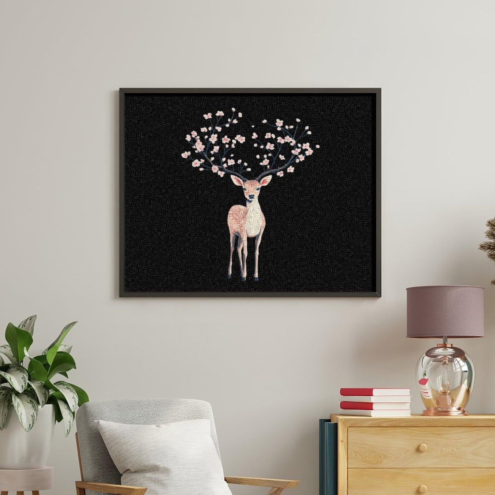 Malen nach Zahlen, Motiv: Hirsch mit Geweih, Kirschblumen, lustiges Malen-nach-Zahlen-Set für Erwachsene, Baumwolle, digitales Ölgemälde, Heimdekoration, Geschenk, 60 x 75 cm