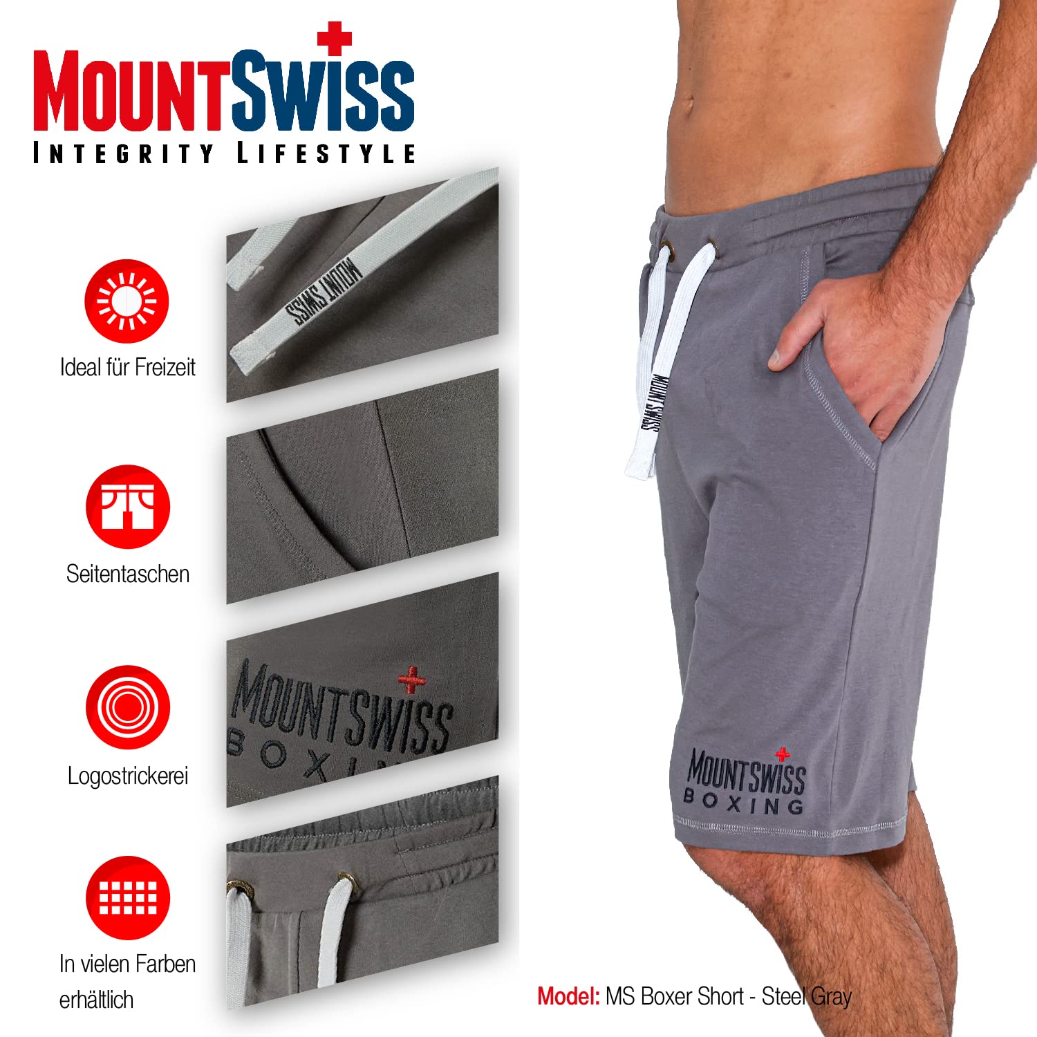 Mount Swiss Pantaloncini Sportivi da Uomo, Boxer, Pantaloni Corti, Pantaloni da Jogging, in 100% Cotone
