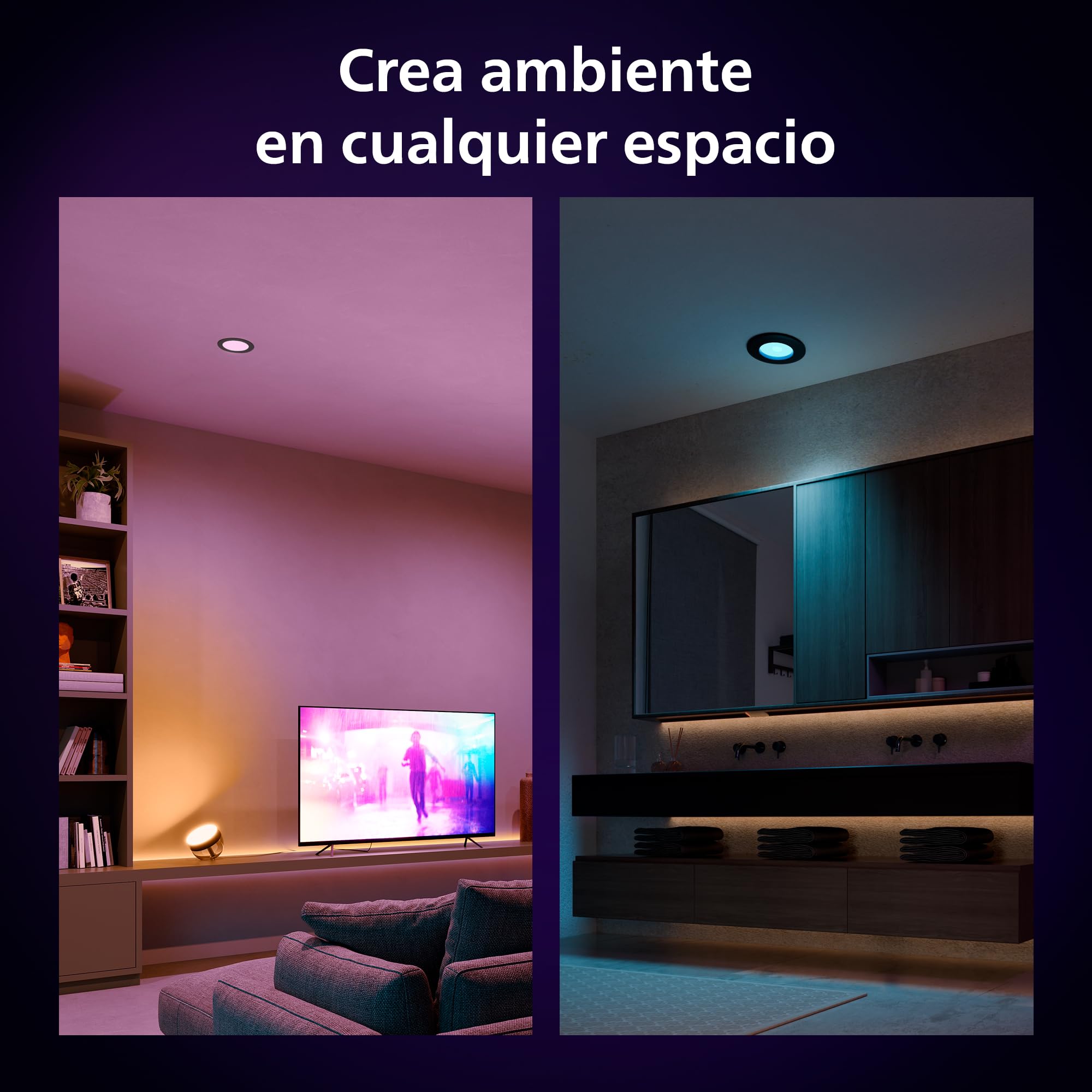 Philips Hue Downlight Slim, 170 mm, downlights inteligentes, luz blanca y de color, compatible con Bluetooth, control por voz con Alexa, Apple Home y Google Assistant, en negro