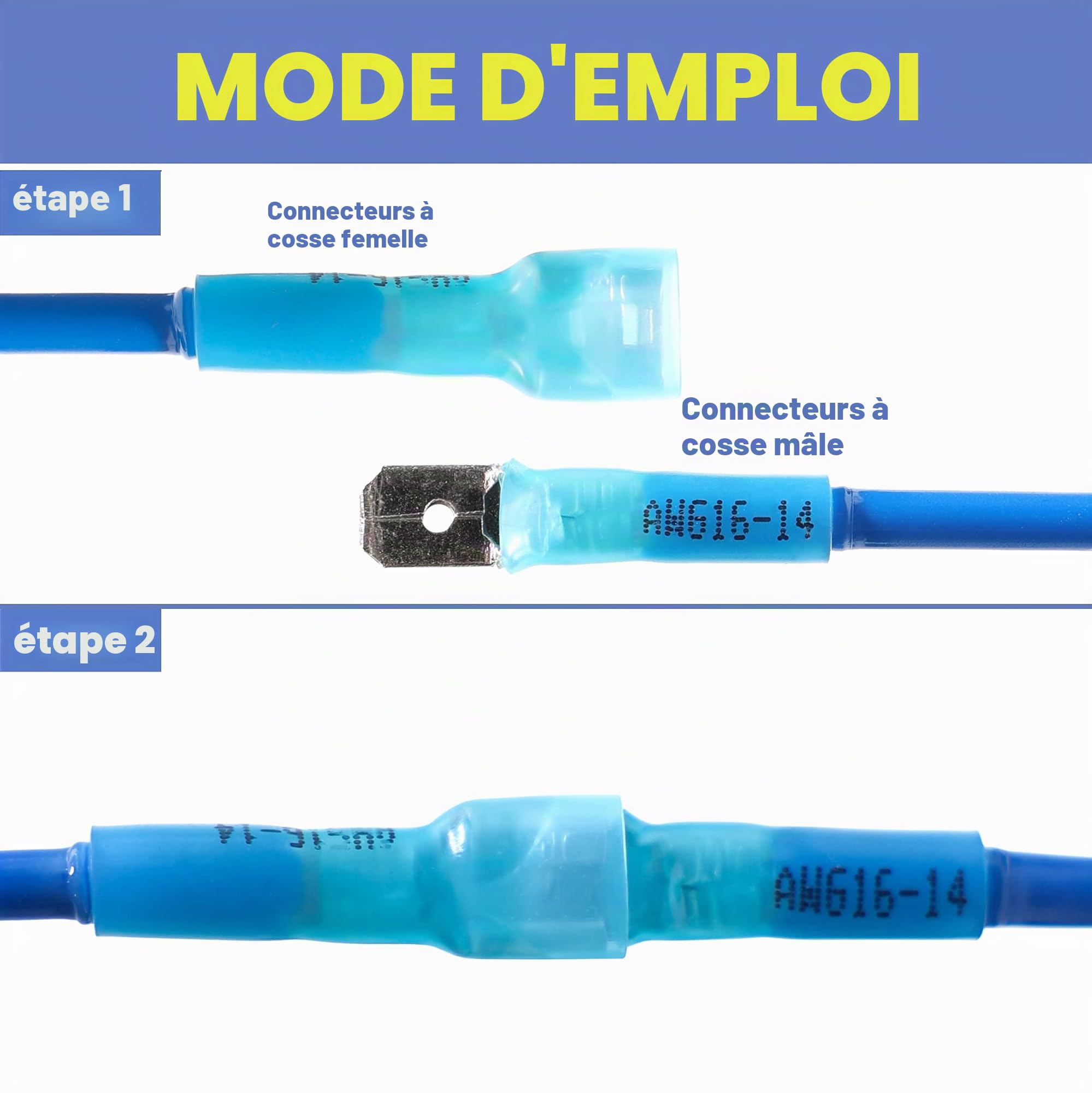 haisstronica Lot de 260 connecteurs thermorétractables mâle/femelle 22-10 AWG | Déconnexion rapide pour service de composants, joint adhésif 3:1, câblage de bateau et de haut-parleur, connecteurs de fils
