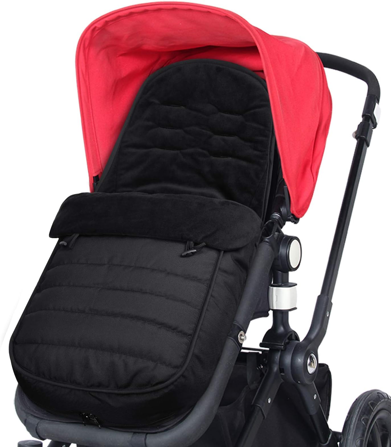 Footmuff, Universal Baby Stroller Footmuff Baby Waterproof and Windproof Fleece Lined Pram 2 in 1 Footmuffs Black
