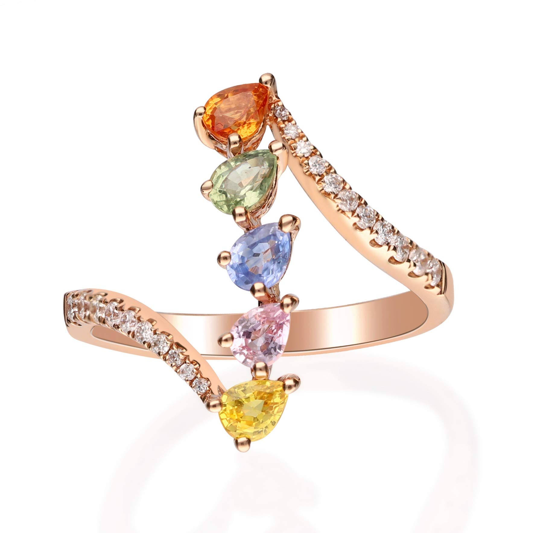 14K Rose Gold Real Diamond Ring (I1) with Natural Multi Sapphire Daily Work Wear Jewelry for Women Gifts for Her