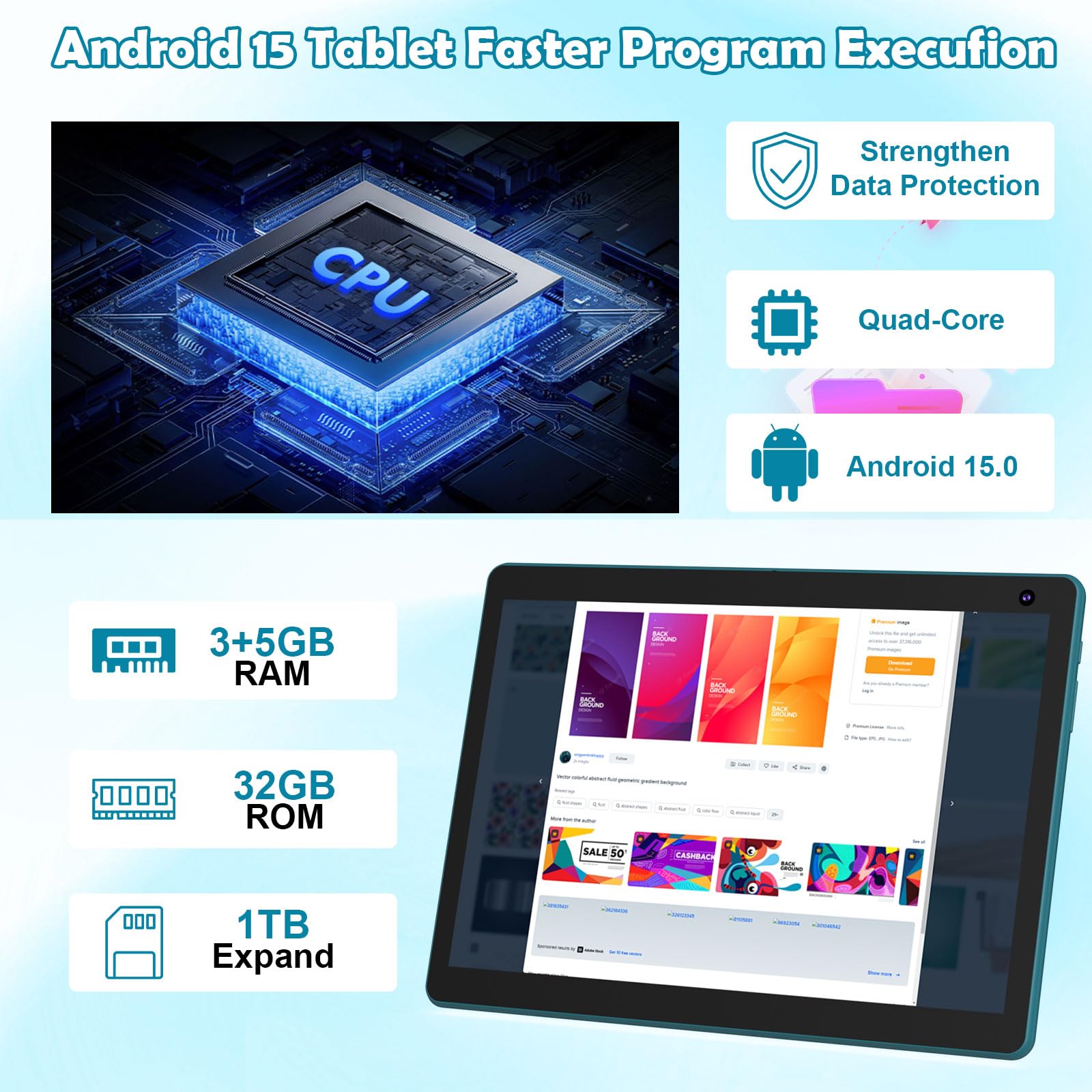 Android 15タブレット、8GB RAM、32GBストレージ1TB拡張 Amazon.com : Android 15 Tablet 10 inch, 2 in 1 Tablet with