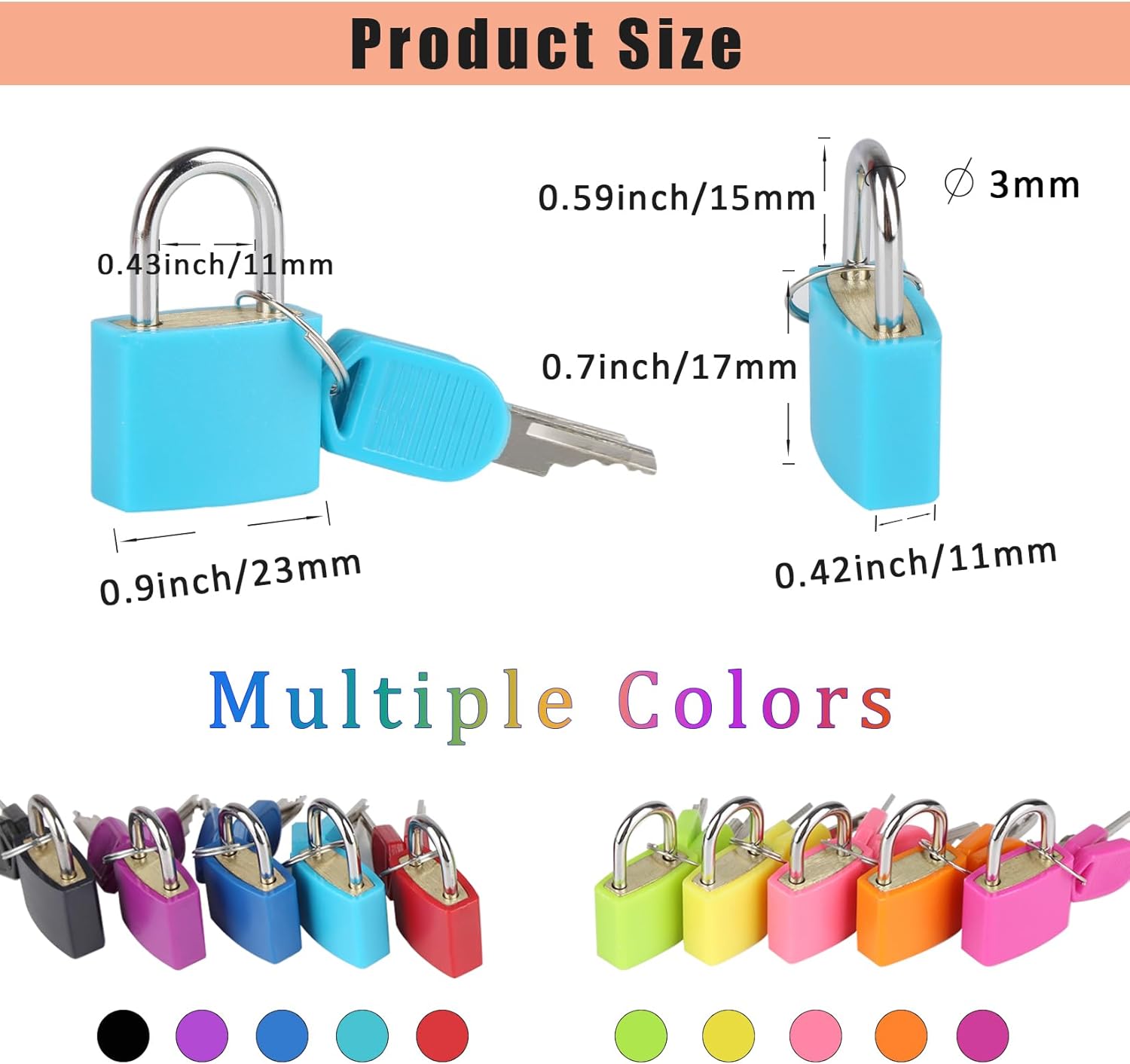 5Pack Suitcase Locks with Keys, 23mm Small Luggage Padlocks Multicolor, Solid Brass Mini Padlocks for Suitcase, Luggage, Travel Bag, Backpack Zipper, Jewelry Box, Diary Books, Drawer, Toolbox
