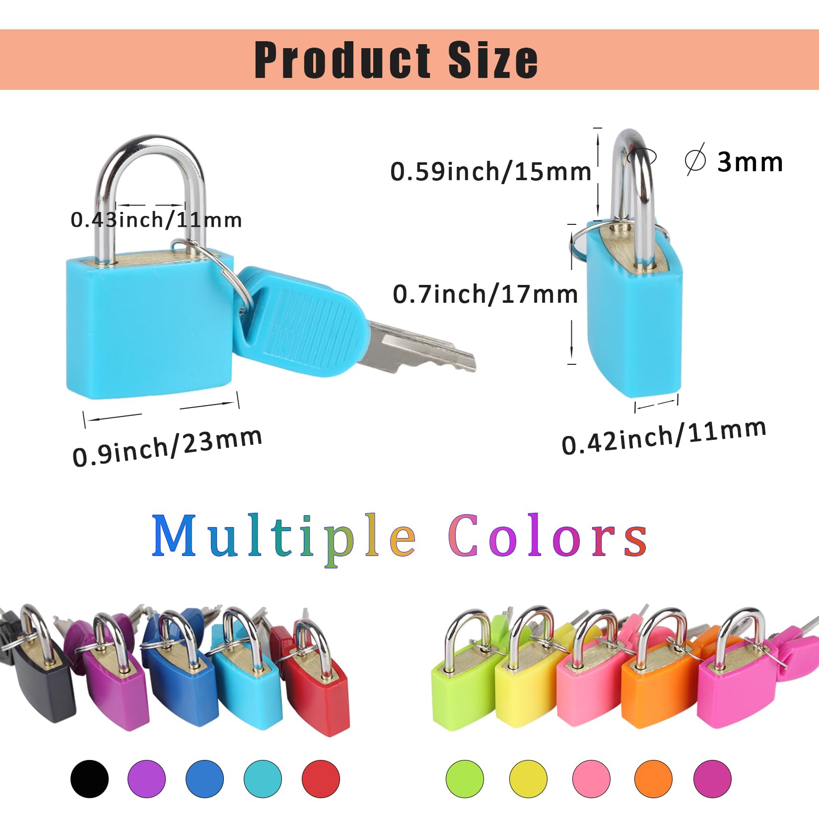 Fuaxat Suitcase Locks with Keys,23mm Small Luggage Padlocks Multicolor,Solid Brass Mini Padlocks for Suitcases/Luggage/Backpacks/Jewelry Box/Diary Books/Plug etc. 4