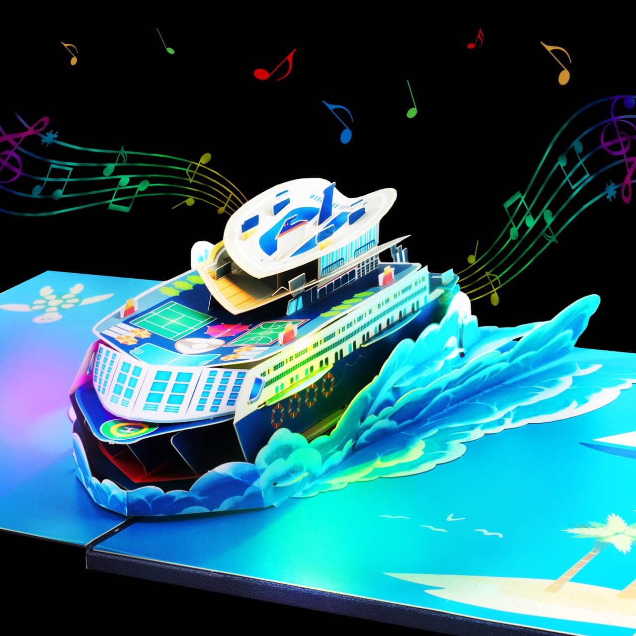 GREETING ART Musical Cruise Ship Birthday Card, Light and Music Happy Birthday Card, 3D Pop Up Birthday Cards for Mom Women Men Kids Child Dad Father Wife