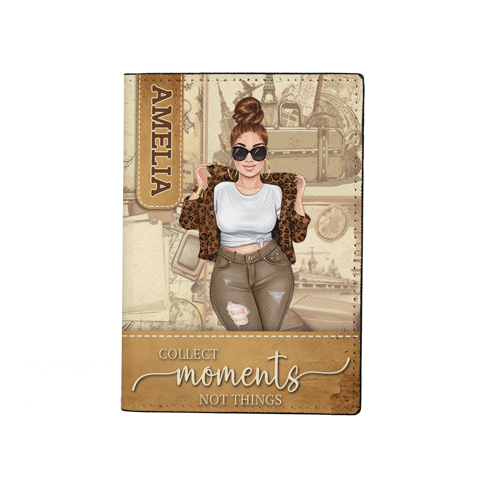 Personalized Name Collect Moments Not Things Leather Passport Holder Custom Woman Travel Passport Cover Fun Unique Gift For Traveler Gift For Girl