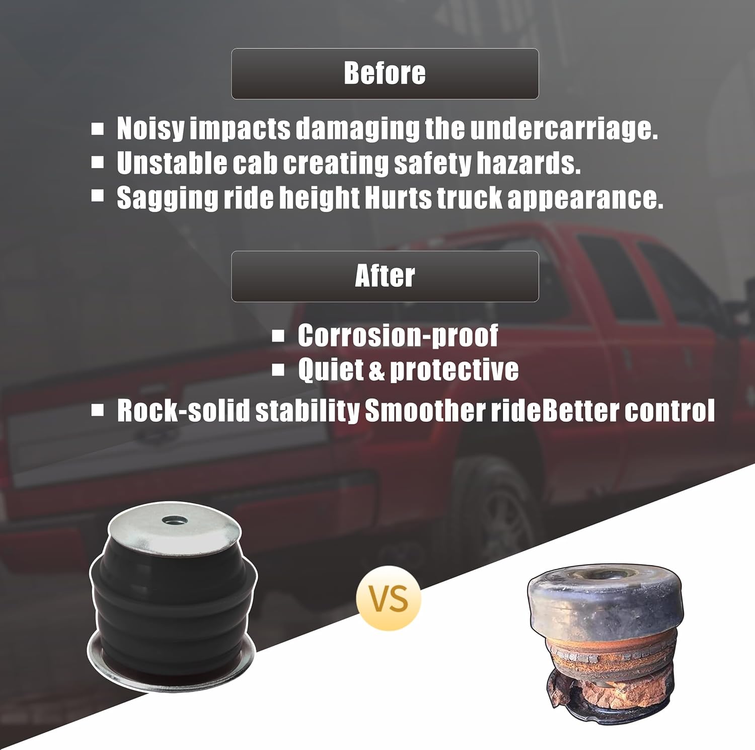 Body Mount Bushing Kit for Ford F250 F350 Super Duty Accessories 08-16 2WD 4WD Polyurethane Cab Mount Kit include Steel Sleeves Hardware KF04060BK(Black)