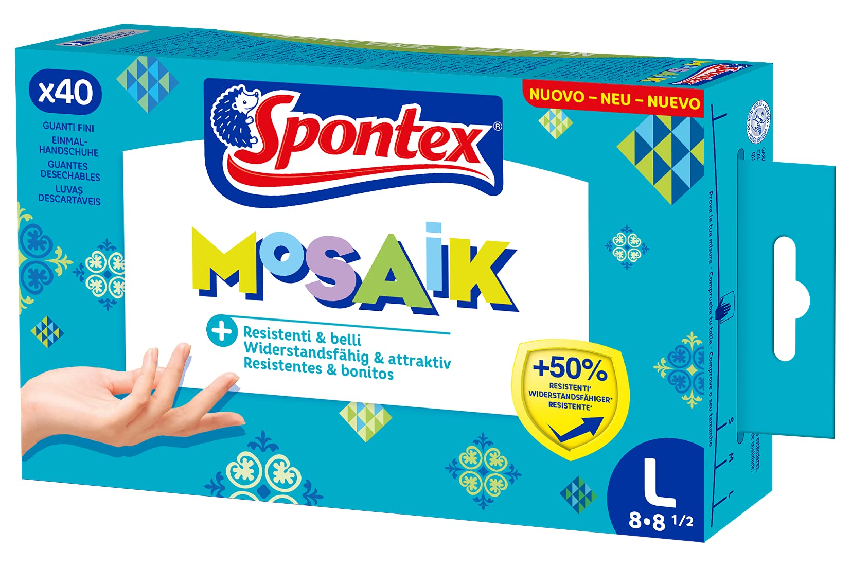 Spontex Einmalhandschuhe aus Nitril - ungepudert, latexfrei, blau, Größe L, 40er Pack
