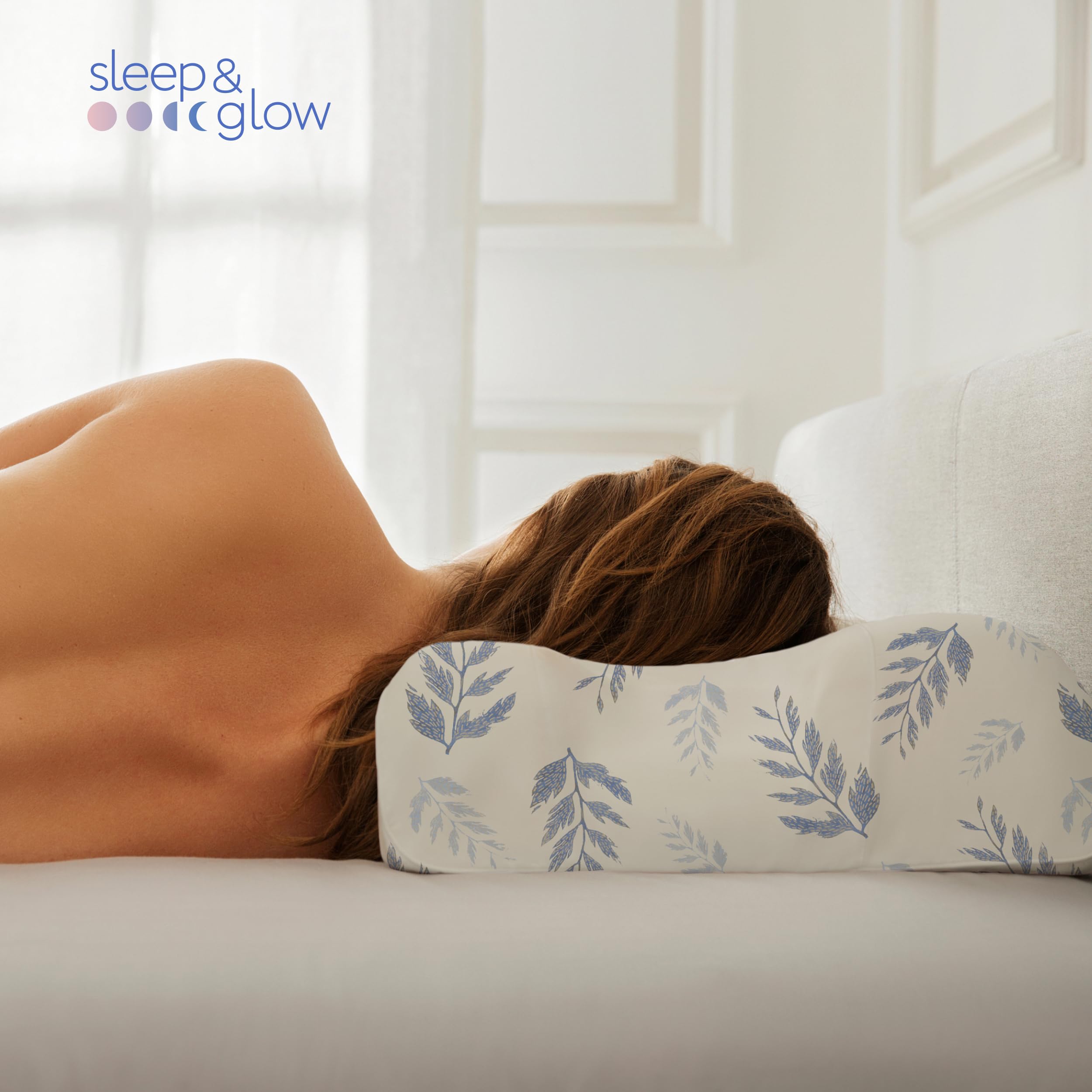 Sleep&Glow Omnia - Funda de Almohada de Seda Natural Antiarrugas para el Cuidado del Cabello y la Piel, 19 mm, Morera de Grado 6A, Helecho Lunar