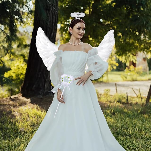 Foto 6 de 7 de Disfraz De áNgel Para Mujer,Con Halo Y Varita De Hada,60x35cm (blanco)