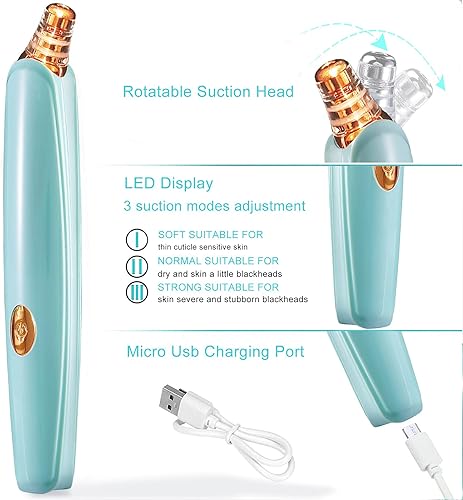 Miniatura 3 de Aspirador removedor de puntos negros, limpiador de poros facial mejorado, aspiradora eléctrica de poros USB con 5 sondas, herramienta de succión de