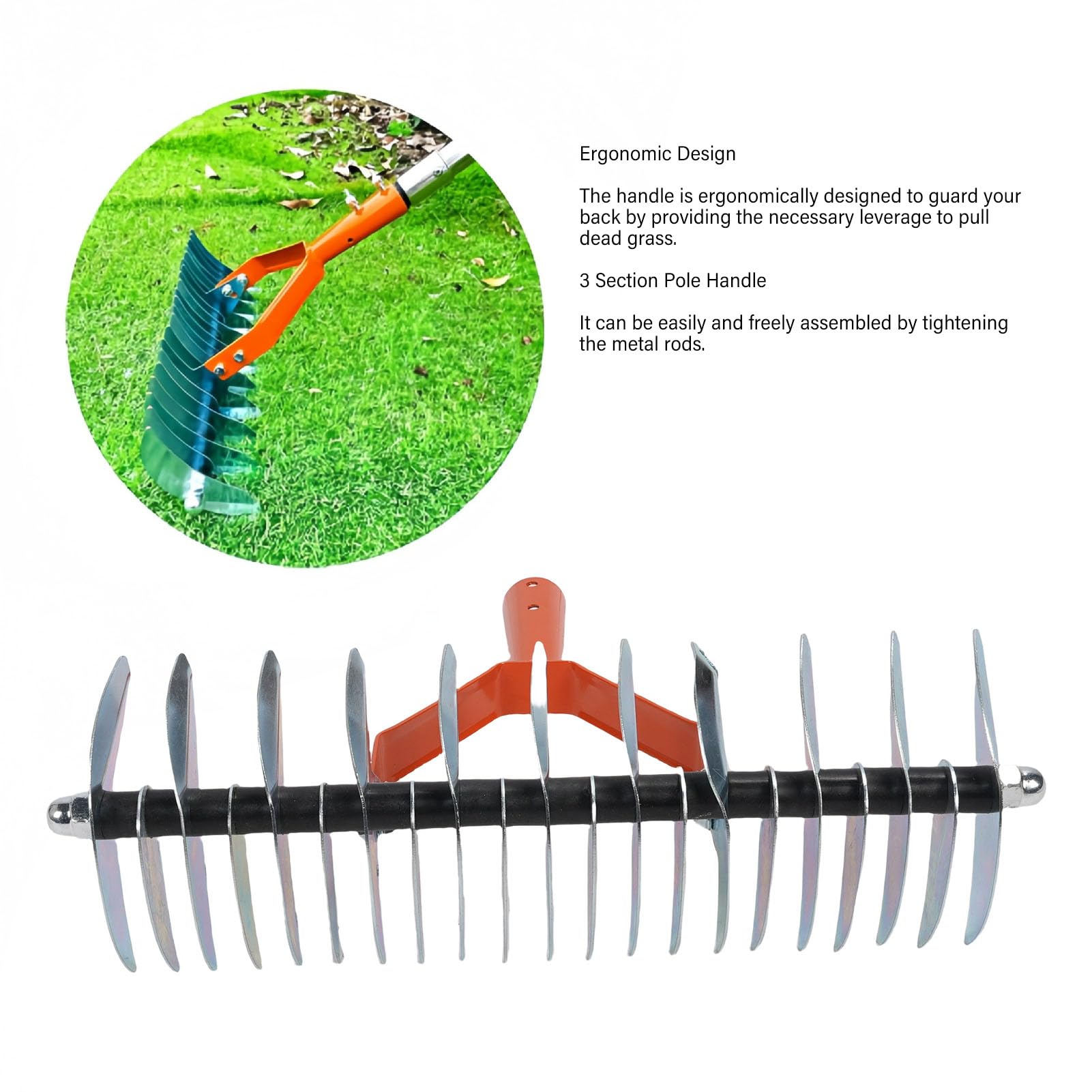 Rastrello professionale per paglia, rastrello da giardino ergonomico in acciaio inossidabile per la cura del prato, con manico regolabile