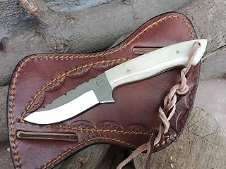 7" Handmade Fixed Blade Cowboy Skinner/Hunting knife with Leather Sheath, High Polished Stainless Steel Razor Sharp Blade and Bone Handle for Hunting, Bushcrafting, Camping and Hiking, Fighting, Fishing, Defending,Outdoors, Kitchen, Skinning and Cowboy Knife. - KNIVES KING