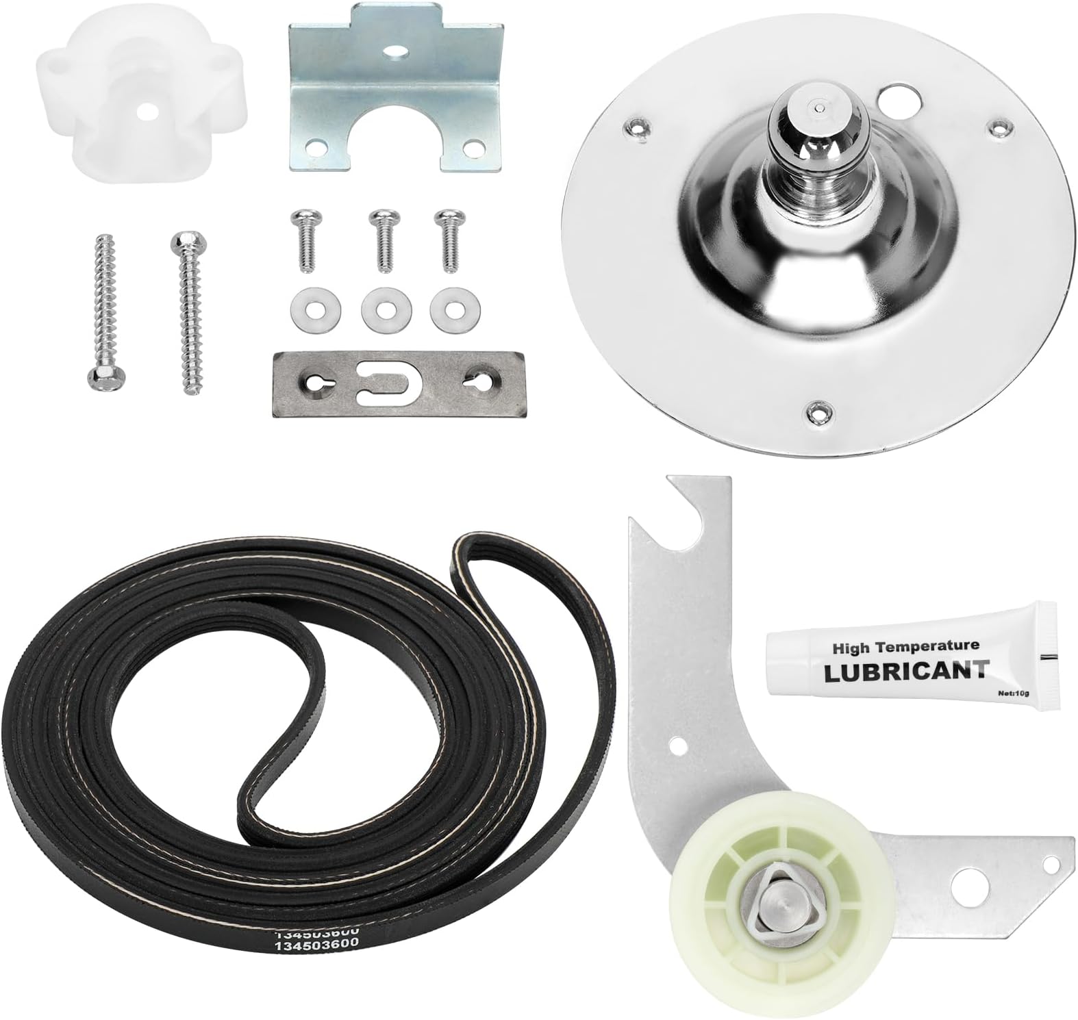 - 5303281153 Dryer Drum Rear Bearing Kit And 134503600 Dryer Drum Drive Belt With 131863007 Dryer Idler Pulley Arm Assembly Replacement Part, Fits Some Frigidaire And Kenmore Dryers