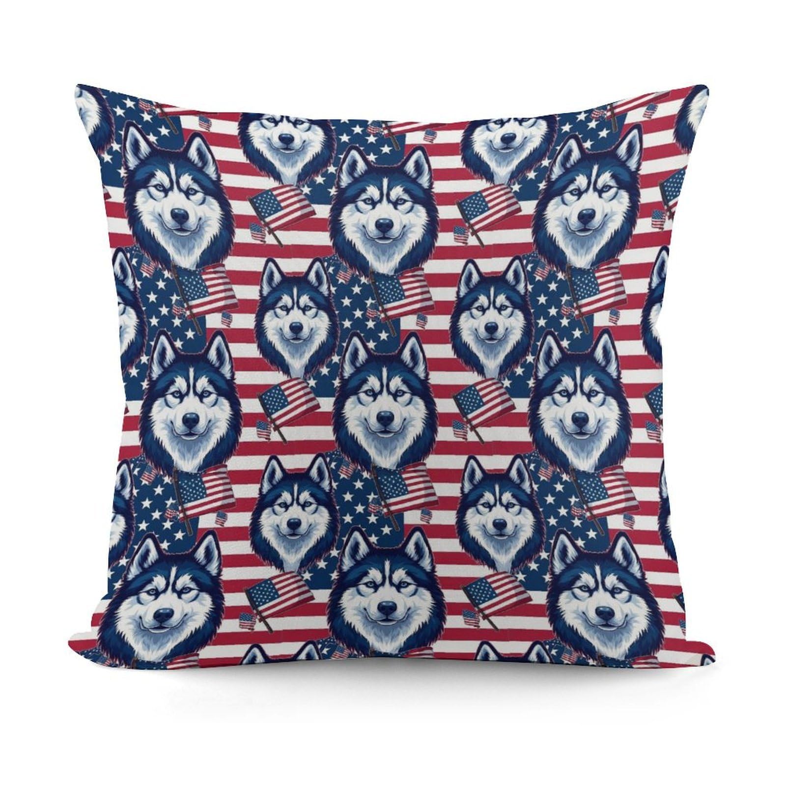 Smazdfxx Picture(26) Softffy Siberian Husky Dog American Flag Cushion Covers Comfort Plush Pillow Cover For Sofa Bedroom Pillow Shell