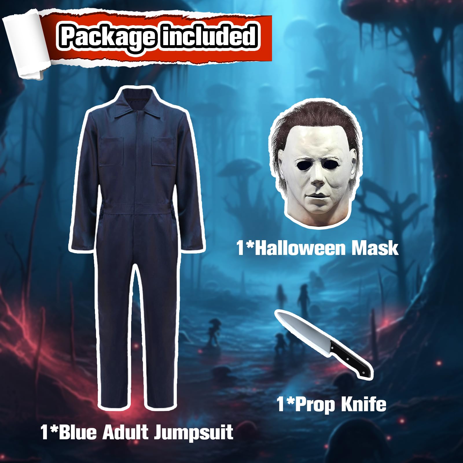 Disfraz de Michael Myers para adultos, máscara de asesino aterrador, overol de terror