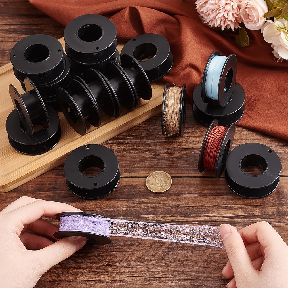 PH PandaHall 20pcs Empty Spools, 2.1x0.7 inch Plastic Thread Spools Ribbon Spools Black Craft Spools Wire Spool Weaving Bobbins for Craft Sewing Embroidery Thread Twine Textile Wire Rope Chain DIY Art