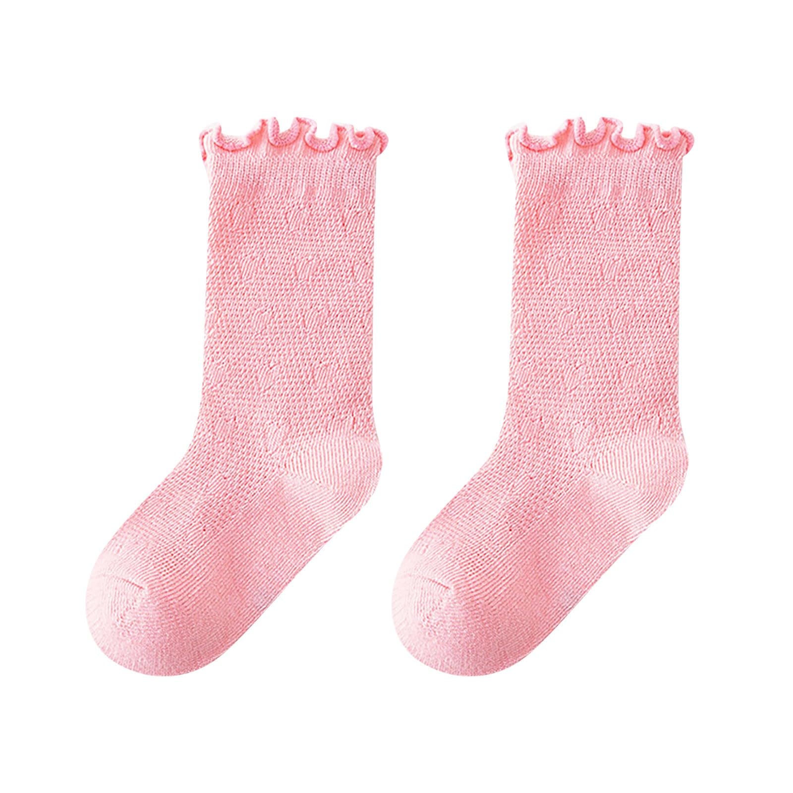 Little Girls Mid Calf Socks Baby Toddler Kids Ruffle Socks Infant Anti Slip Floor Socks Children (Pink, 1-3 Years)