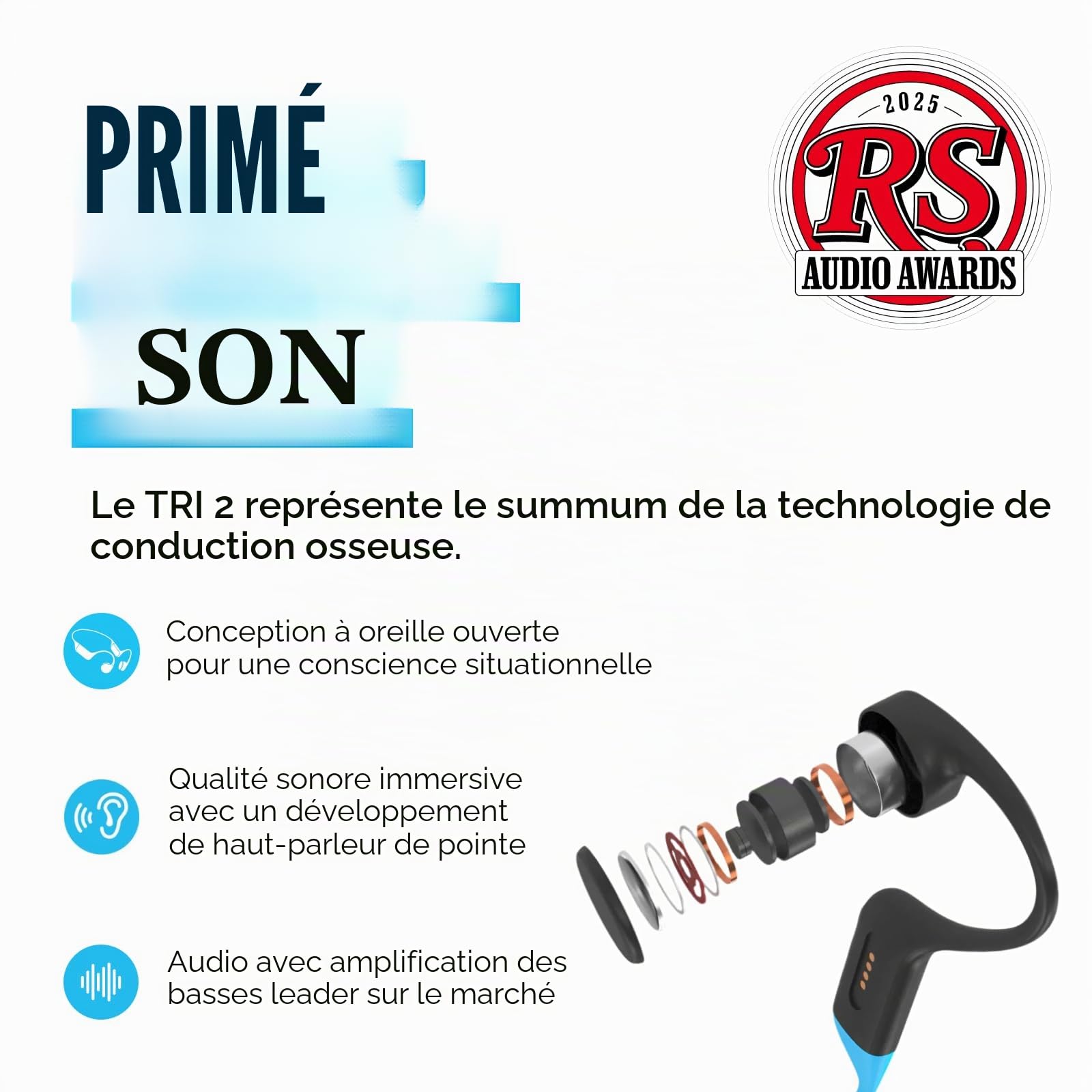 H2O Audio TRI 2 PRO Casque audio multi-sport étanche Bluetooth V5.3 pour course à pied/cyclisme et natation, playlist+ (application incluse)