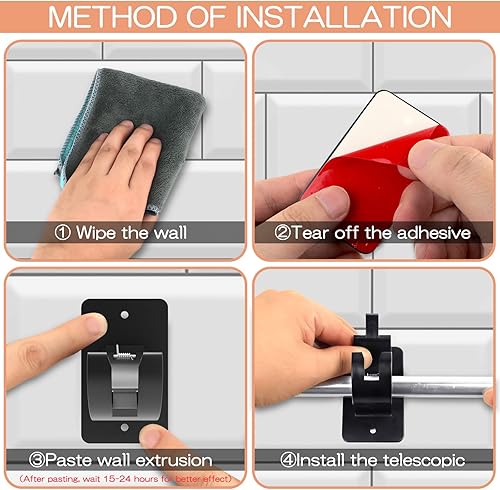Miniatura 4 de 2 soportes de barra de cortina autoadhesivos, soportes universales de plástico para cortinero, soportes de barra de cortina sin taladro, ganchos