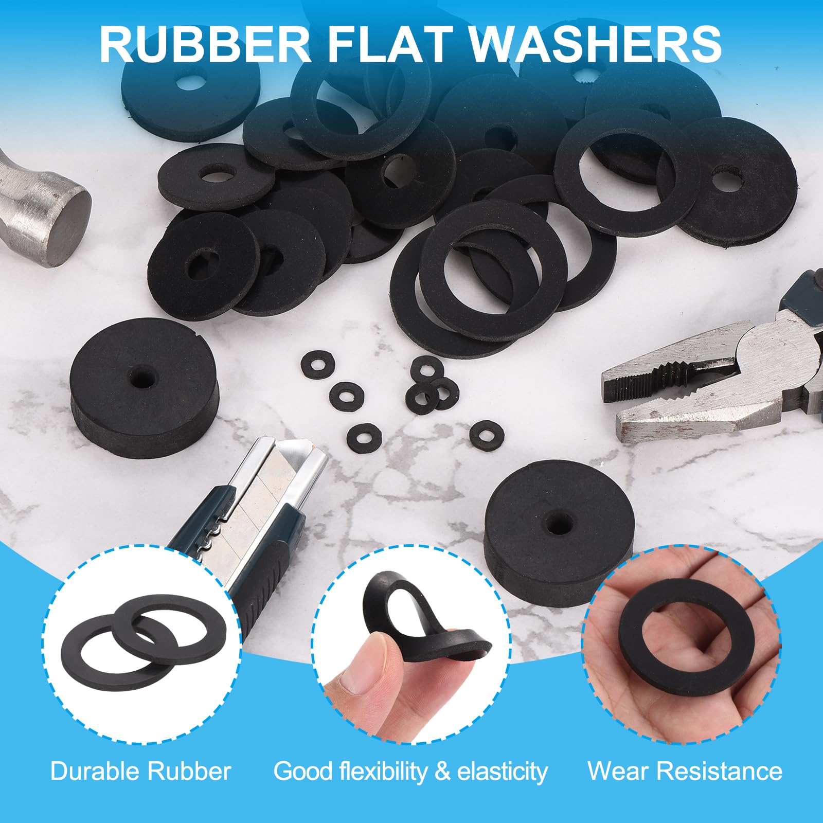 PATIKIL 50 Pcs Flat Rubber Washers 0.98" ID 1.54" OD 0.1" Thickness Sealing Rubber Spacer Gasket for Bolts Faucets Screws Hose Plumbing Black - Image 3