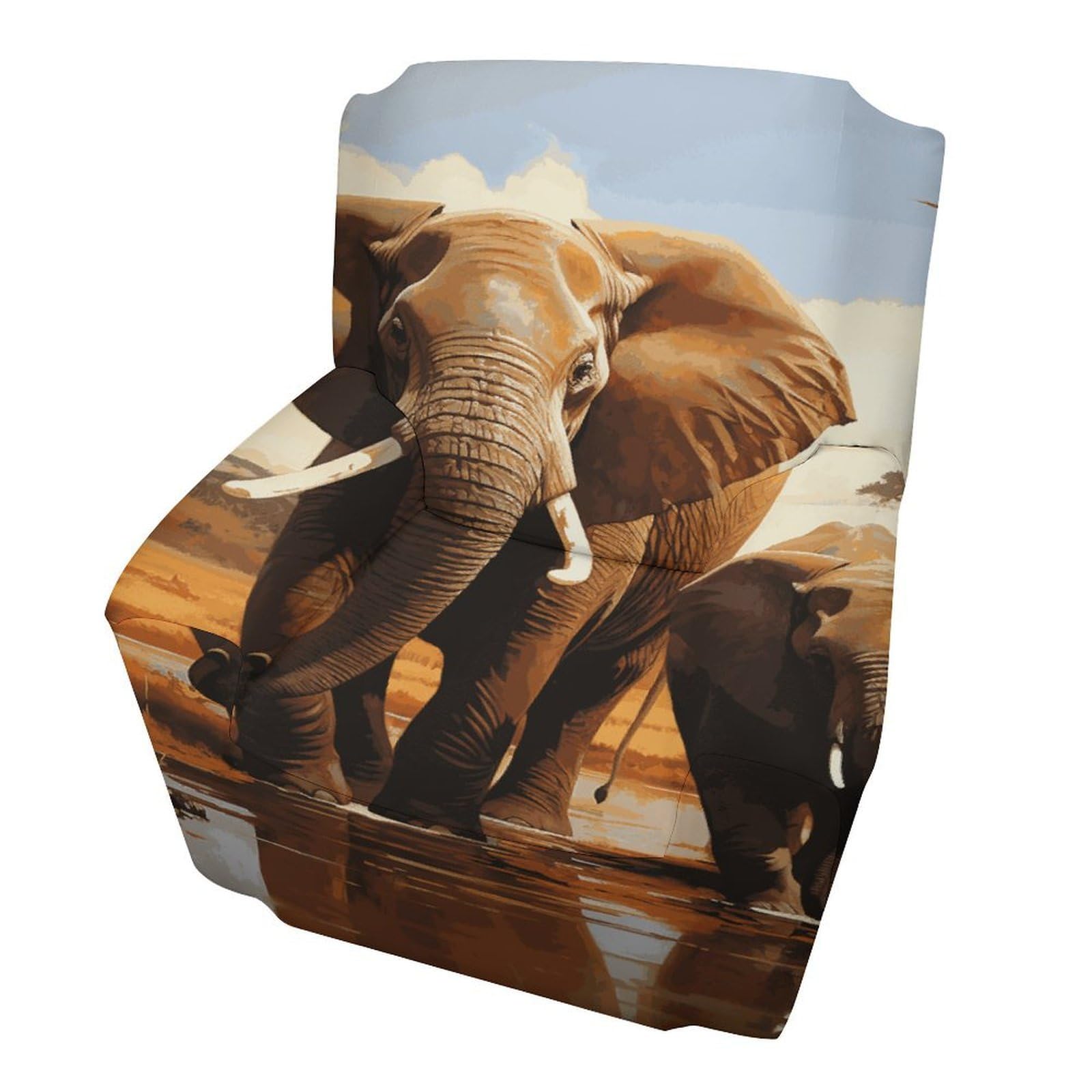Fodpand Style Elephant Family Sofa Cover Soft 1 Seater Sofa Slipcover For Pets Washable,Couch Cover With Elastic Straps Furniture Protector