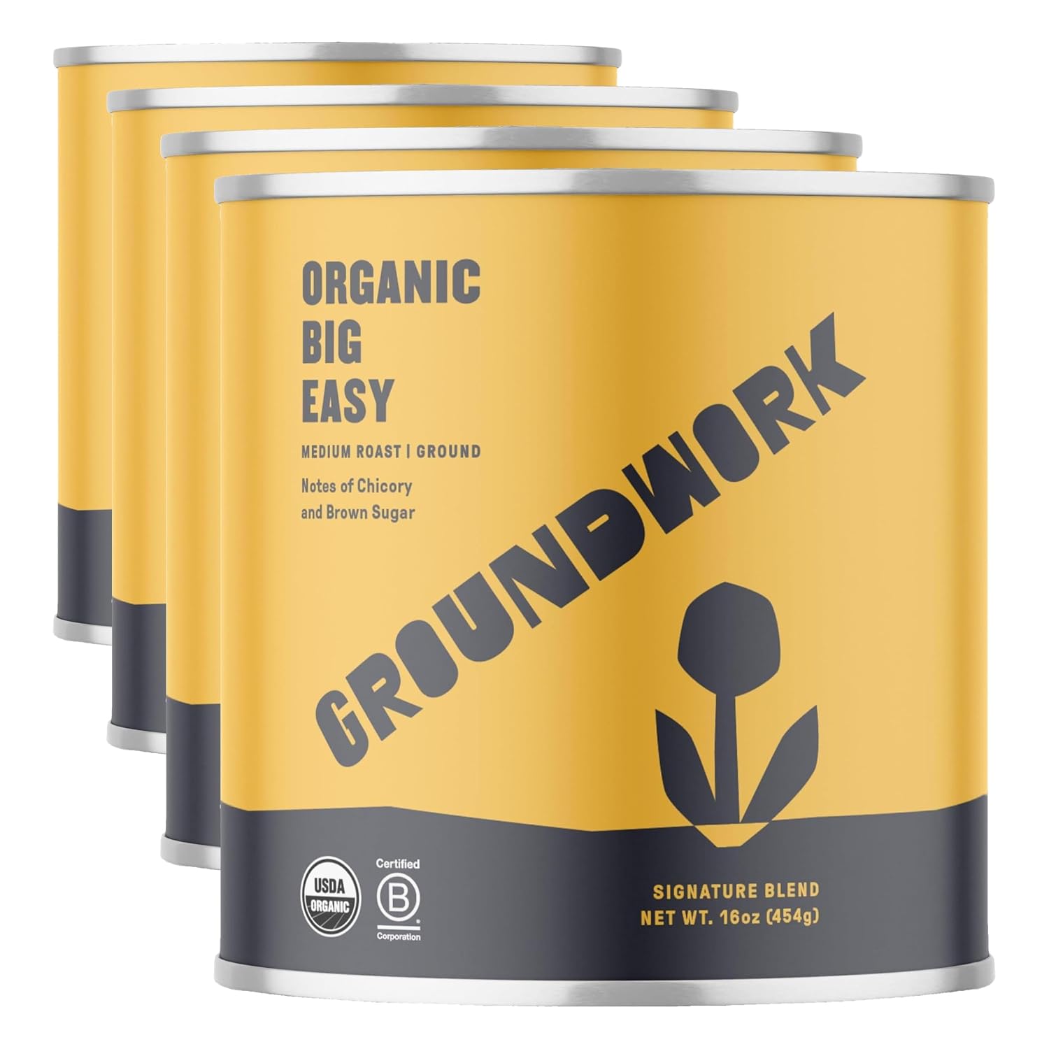 Groundwork USDA Organic Ground Medium Roast Coffee, Big Easy, 16 Ounce Can (Pack of 4)