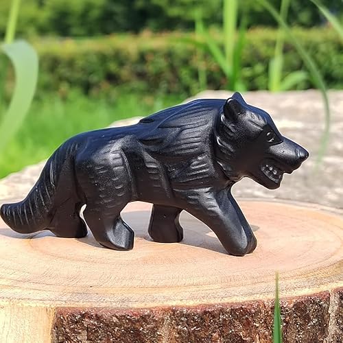 Miniatura 3 de Figura de obsidiana natural de lobo, calavera de lobo de cristal, escultura de lobo tallada, escultura de lobo, decoración de estatuas de animales