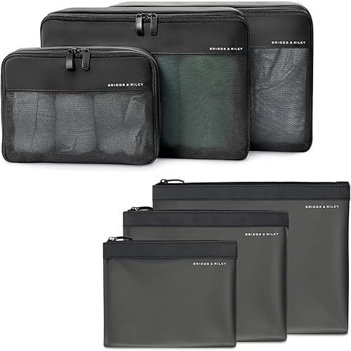 Briggs & Riley Carry On Compression Packing Cube & Translucent Pouch Sets - Bag Organizers for Suitcase & Luggage, Travel Essentials for Women & Men, Pack Accessories for Vacation - 6-Piece, Black