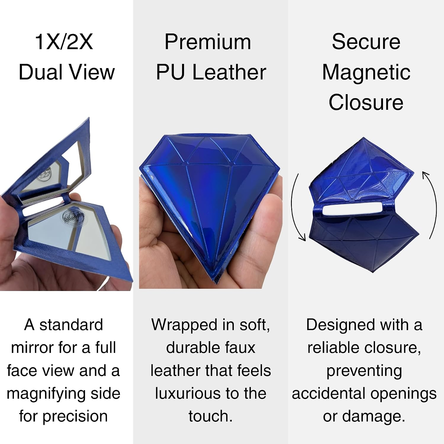 Compact Mirror for Purse - Small Glossy Blue Navy Pocket Makeup Mirror, Foldable Portable Travel Mirror with PU Leather Cover, Double Sided Cosmetic Mirror Women & Girls Cute Love Fashion Gift Glow up image 4