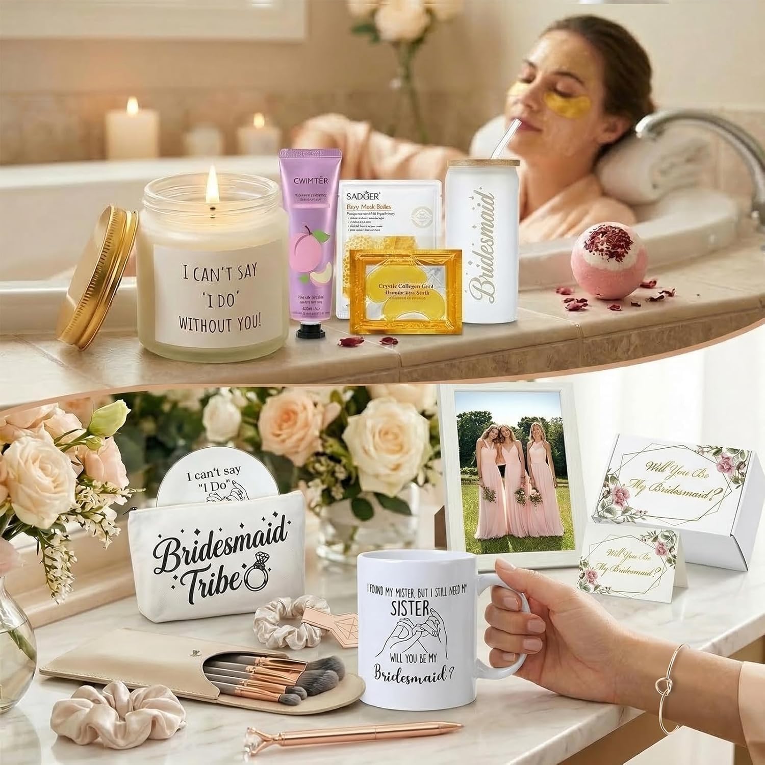 Bridesmaid Proposal Gifts, Bridesmaids Proposal Box Set – Will You Be My Bridesmaid Gifts, Bridal Shower & Pre Wedding Gift for Bridesmaids, Spa Self Care Gift w/ 16oz Glass Candle & Hand Cream, 18PCS