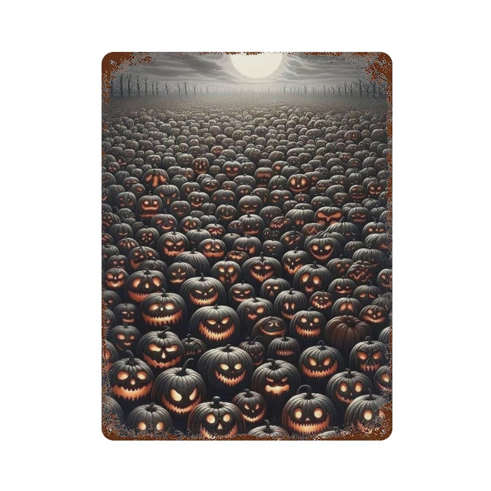 Halloween Pumpkin Field Rust Effect Tin Sign 15.7"x11.8", Farmhouse Wall Decor for Living Room, Hallway And Home Decor