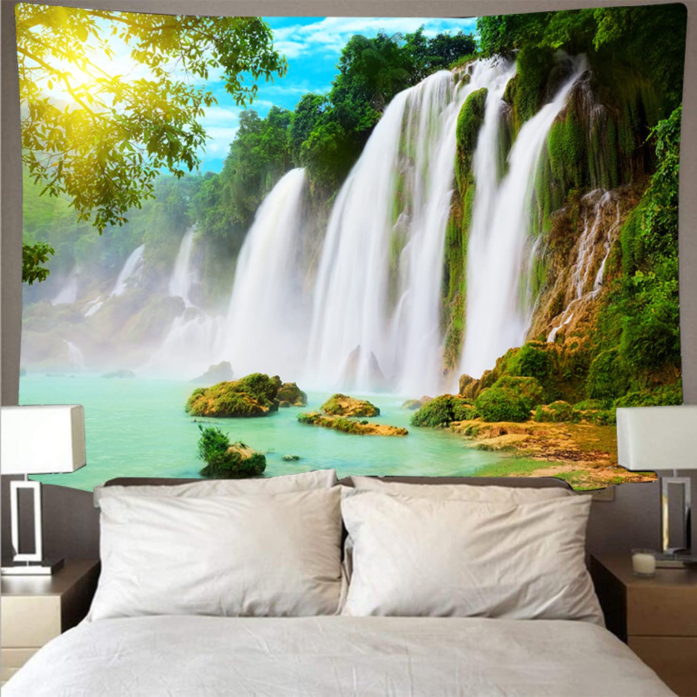Amazon.co.jp: CFGZC 森の滝 タペストリー 自然風景 癒しの緑 おしゃれ
