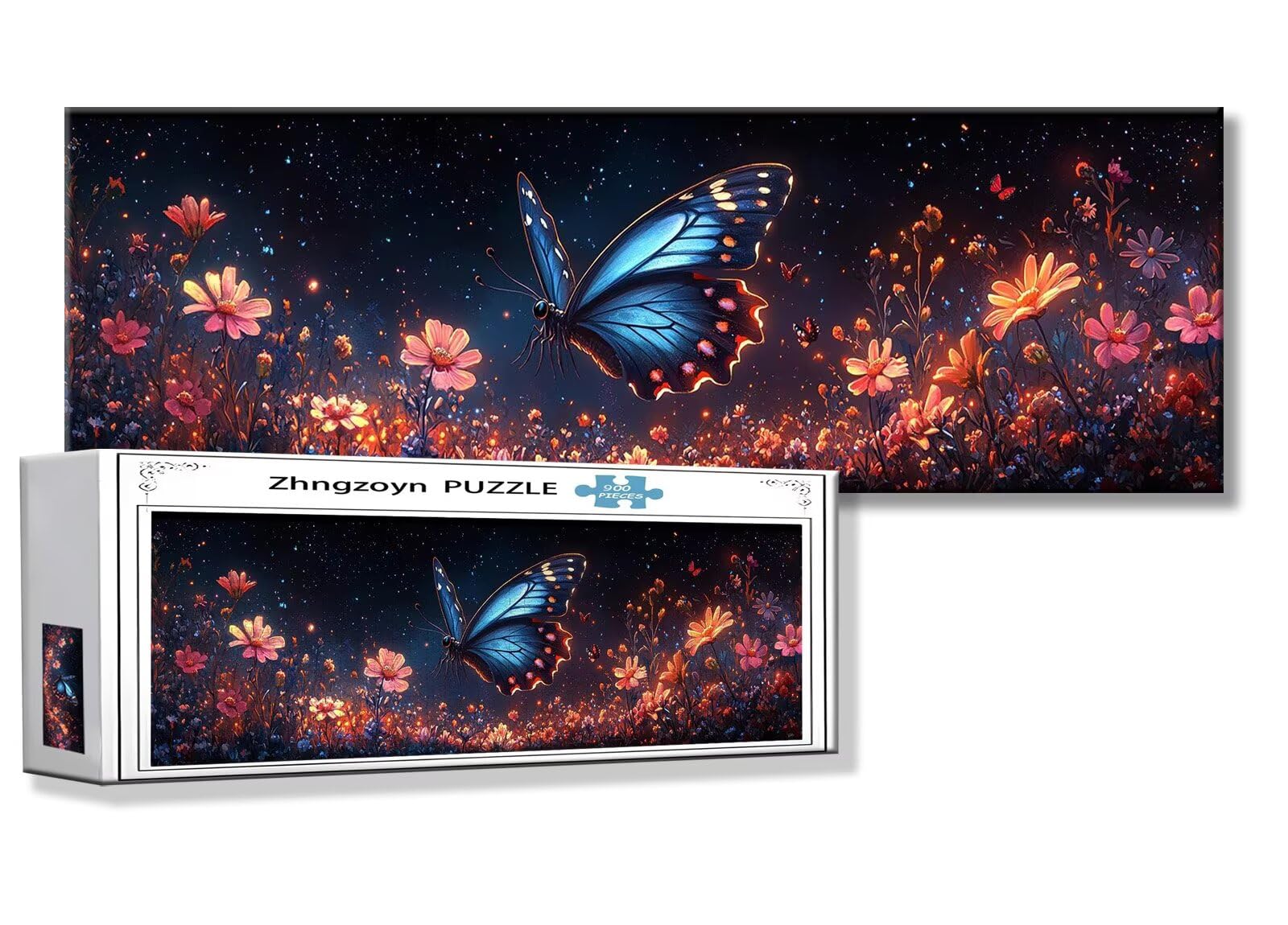 Puzzle Papillon 900 Pieces Fleur Puzzle Adultes 87 x 34 cm DIY Difficile Classiques Jigsaw Panoramique, Adulte Jeu éducatif, 2025 Bois Jigsaw Art Impossible Famille Challenge, Cadeau pour Femme I-2