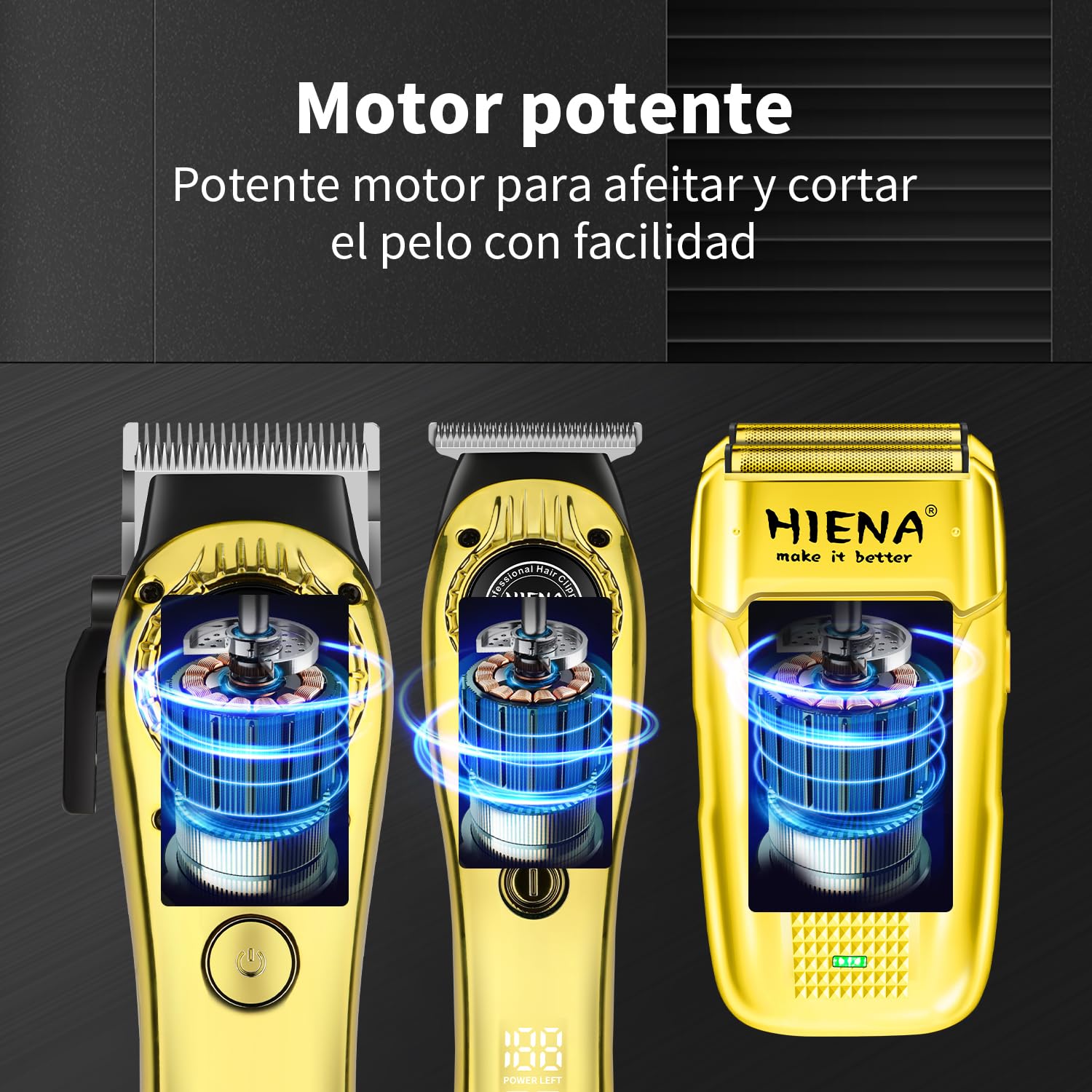 HIENA PRO Kit Barbería 3 en 1 para Hombre, Maquina de Cortar Pelo Hombre, Recortadora de Barba y Máquina de Afeitar con Pantalla LED - Inalámbrico, Accesorios y Funda Incluidos